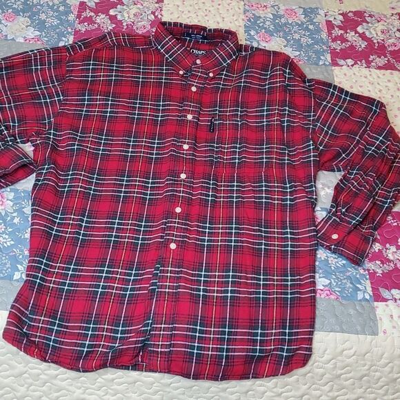 Men's XL Chaps Red Plaid Egyptian Cotton Flannel Button Down Shirt - Picture 2 of 6